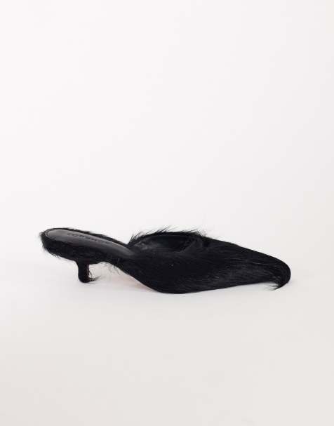 Topshop Asher pumps med kitten-hæl i sort hårlæder af ægte læder - view 1
