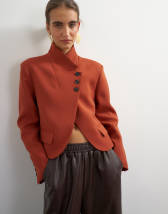 Topshop assymetric neck button detail blazer in rust