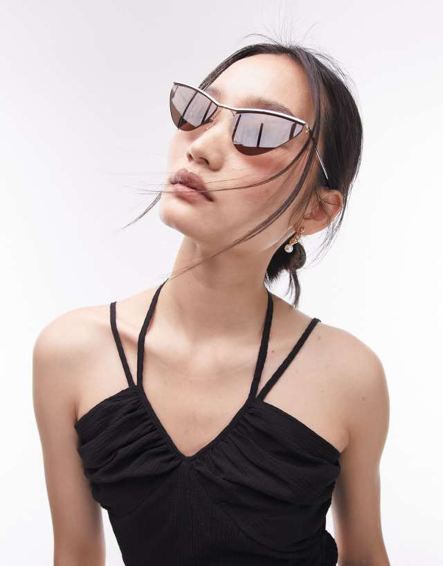 Topshop - aster angled visor sunglasses in gold