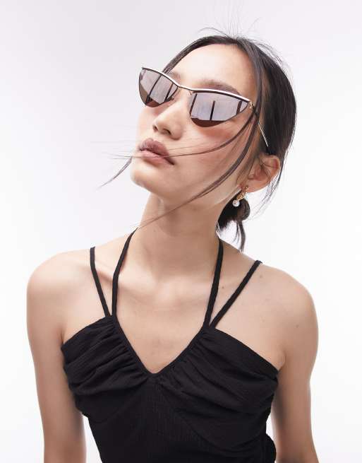 Topshop - Aster - Guldfarvede vinklede visirsolbriller