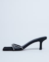 Topshop Astrid diamante heeled mule in black hair on real leather