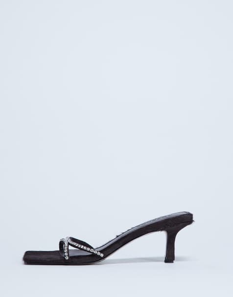 Topshop Astrid diamante heeled mule in choc real leather pony - view 1
