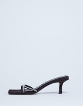 Topshop Astrid diamante heeled mule in choc real leather pony