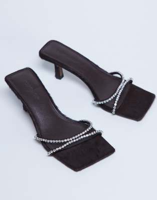  Astrid diamante heeled mule in chocolate real leather pony