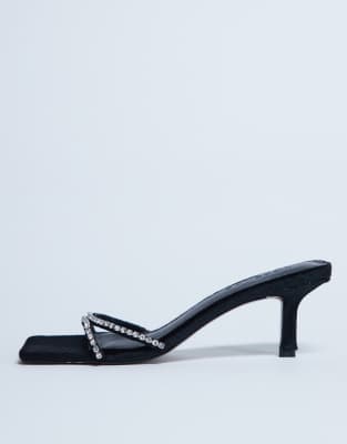 Topshop Astrid Diamante Heeled Mules In Black