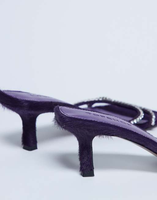 Topshop - Astrid - Mules à talon ornées de strass en cuir véritable effet poulain - Violet, 4 de 4