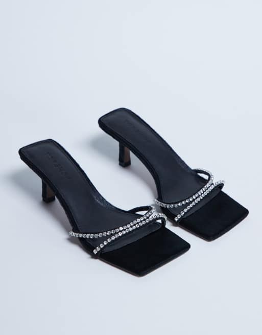 Topshop - Astrid - Sorte og højhælede mules i ægte ponylæder med rhinsten, 3 af 4