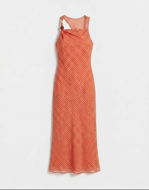 Topshop asym beaded neck maxi occasion dress orange chiffon stripe, 5 of 7