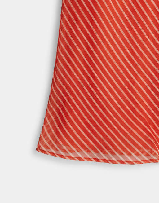 Topshop asym beaded neck maxi occasion dress orange chiffon stripe, 7 of 7