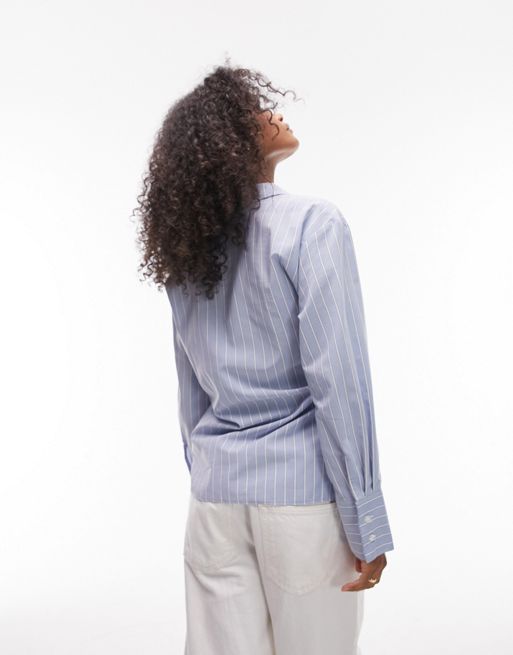 Topshop asymmetric button stripe shirt in blue