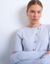 Topshop asymmetric button through long sleeve top in grey marl