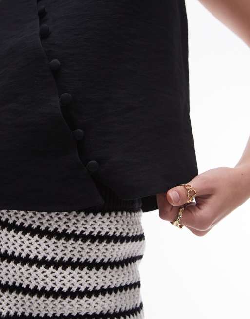 Topshop asymmetric button top in black, 3 of 4