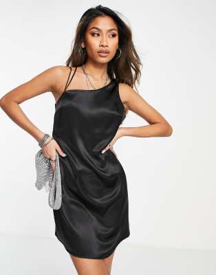 Topshop asymmetric cowl mini slip dress in black