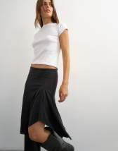 Topshop asymmetric cupro soft midi skirt in black