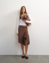 Topshop asymmetric cupro soft midi skirt in chocolate