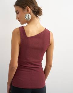 Model wearing Asymmetric detail beaded tank in mahogony