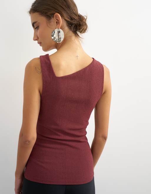 Topshop asymmetric detail beaded tank in mahogony, 4 of 4