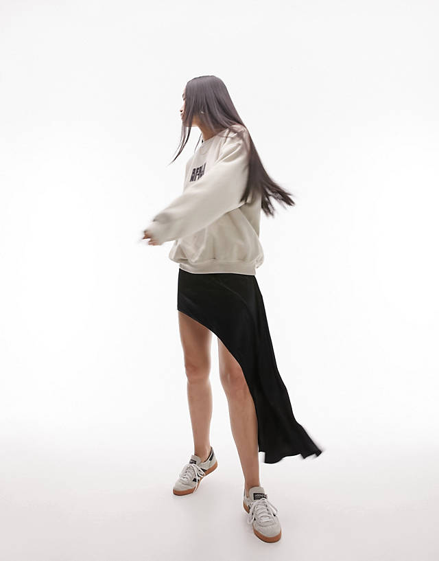 Topshop - asymmetric drape satin skirt in black
