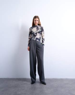 Topshop Asymmetric Draped Abstract Print Top In Multi