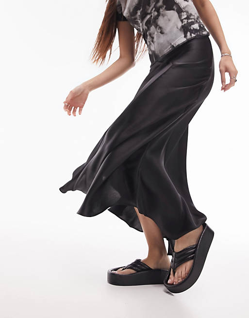 Topshop asymmetric fishtail midi skirt in black | ASOS