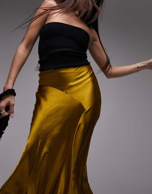 Topshop asymmetric fishtail midi skirt in yellow