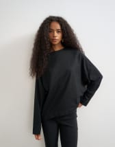 Topshop asymmetric hem raglan sleeve skater t-shirt in black