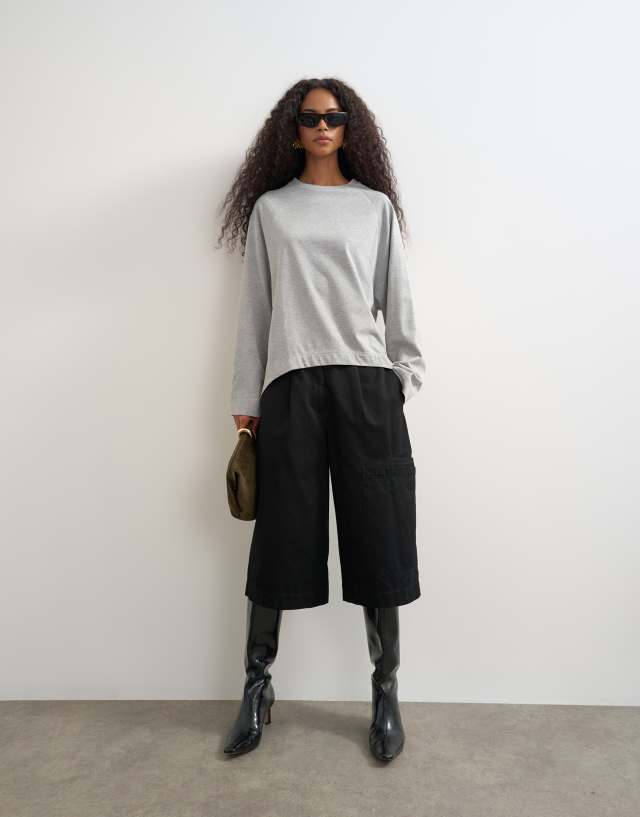 Topshop asymmetric hem raglan sleeve skater t-shirt in gray | ASOS