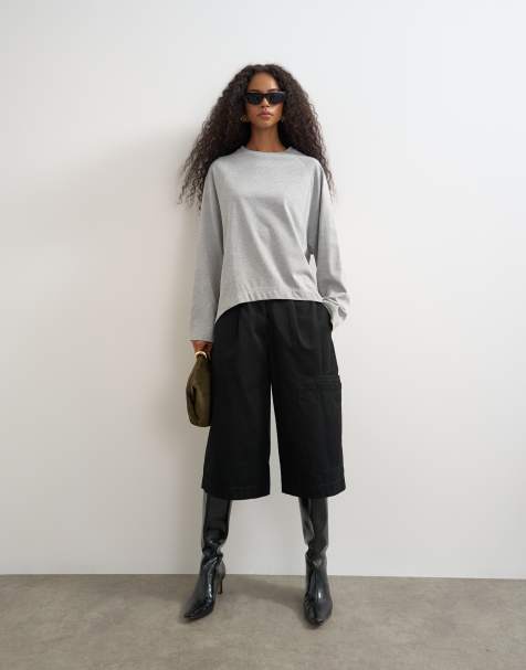 Topshop asymmetric hem raglan sleeve skater t-shirt in grey - view 1