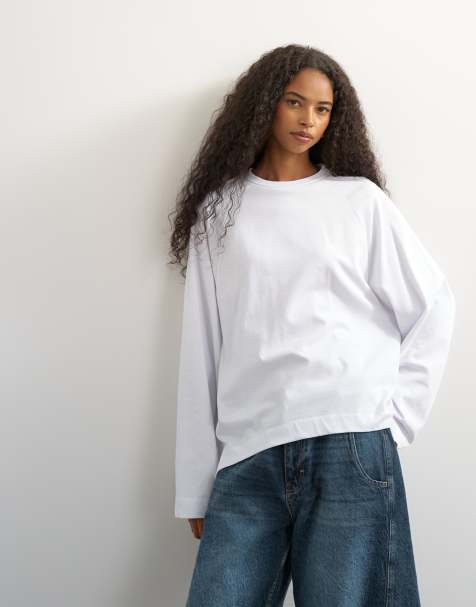 Topshop asymmetric hem raglan sleeve skater t-shirt in white - view 1