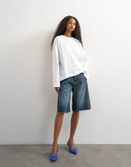Topshop asymmetric hem raglan sleeve skater t-shirt in white, 2 of 4