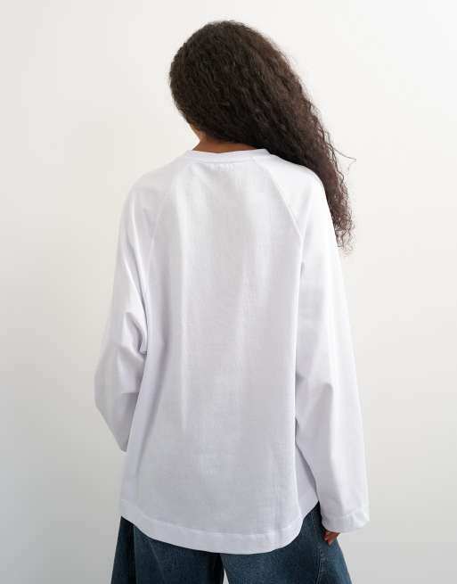 Topshop asymmetric hem raglan sleeve skater t-shirt in white, 4 of 4