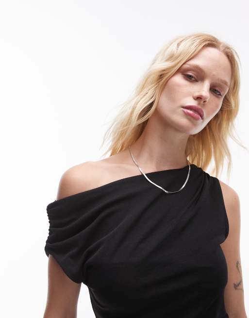 Topshop asymmetric knot shoulder top in black