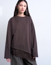 Topshop asymmetric lace trim oversized skater in chocolate