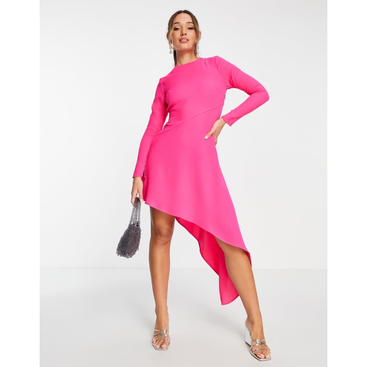 Topshop asymmetric seam midi dress in color block orange and pink