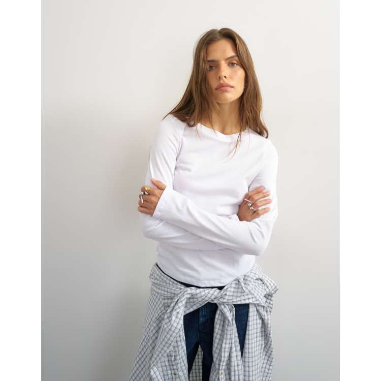 Topshop asymmetric long sleeve t-shirt in white | ASOS