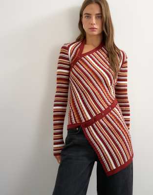 Topshop Asymmetric Longline Rib Knit Top In Multi