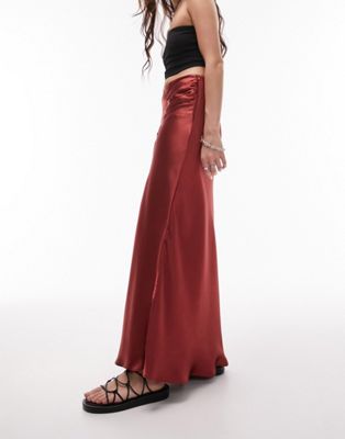 Topshop asymmetric maxi skirt with ruched panel in ruby red - ASOS Price Checker