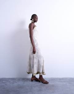 Asymmetric neckline double layered maxi dress in painterly floral