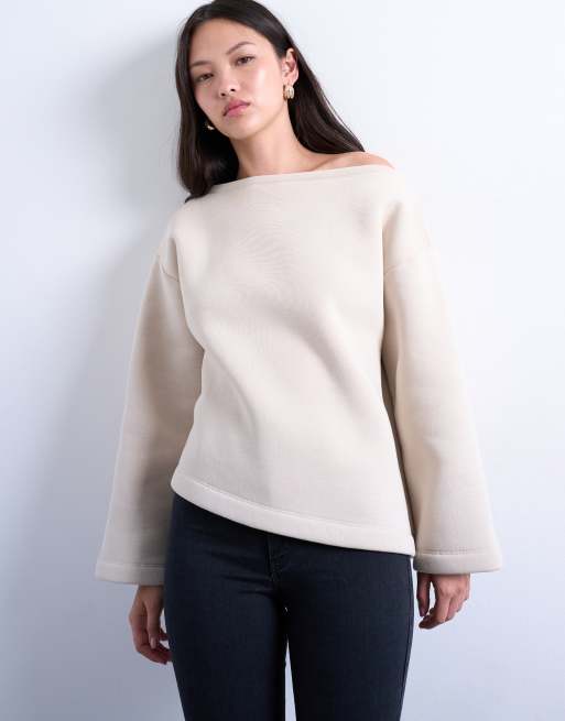 Topshop asymmetric off shoulder top in ivory
