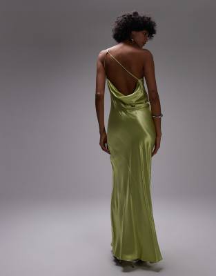 Topshop Asymmetric One-shoulder Open Back Midi Occasion Dress In Green