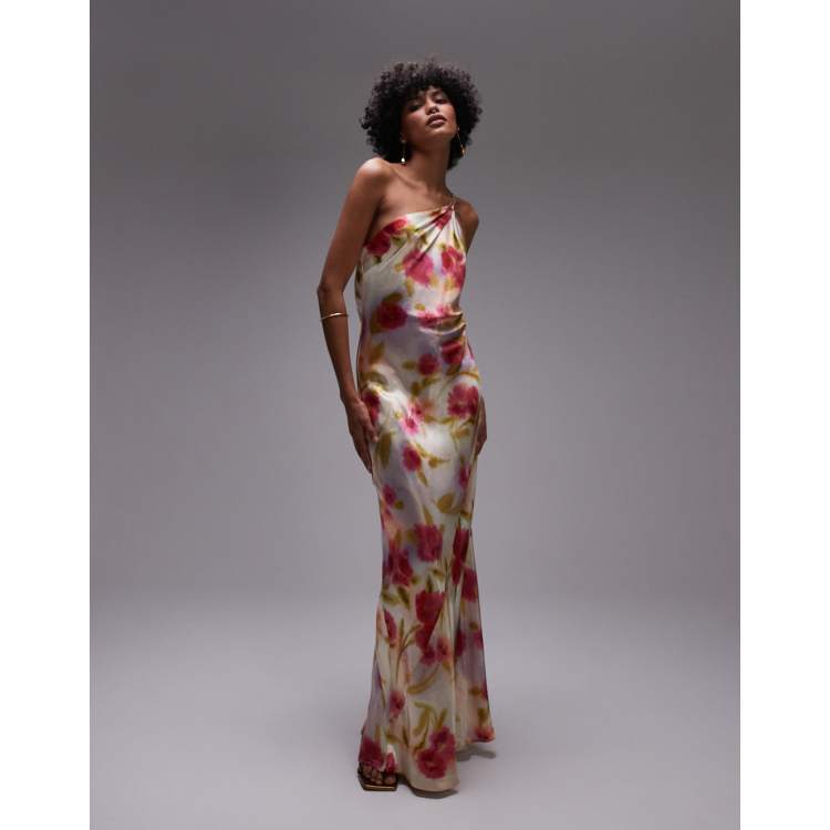 Topshop asymmetric one-shoulder open back midi occasion dress in
