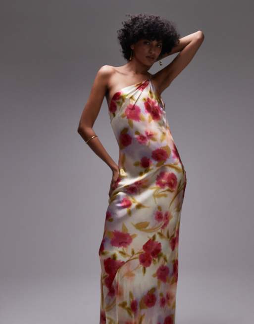 Topshop asymmetric one shoulder open back midi occasion dress in watercolour bloom, 2 of 4