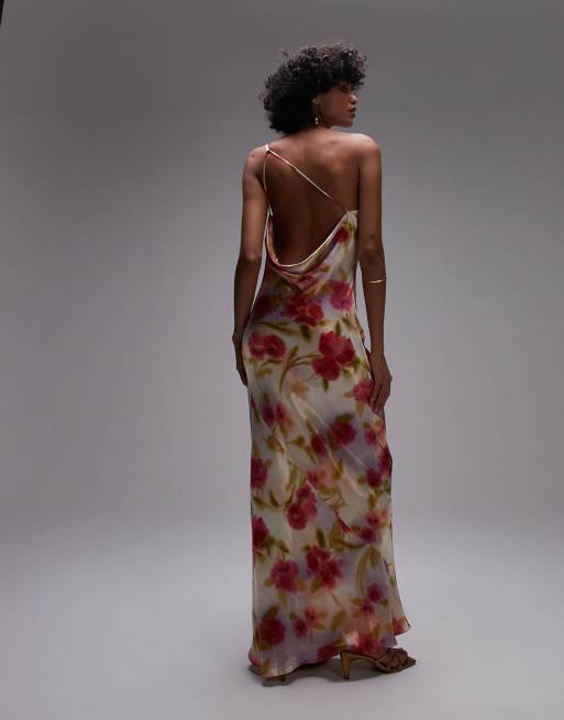 Topshop asymmetric one shoulder open back midi occasion dress in watercolour bloom, 4 of 4