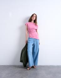 Topshop asymmetric one shoulder top in pink