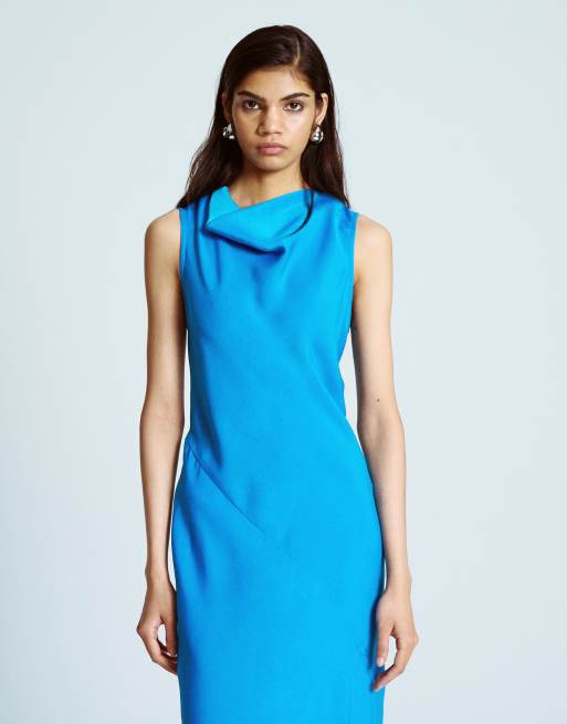 Topshop asymmetric open back dress in bright blue