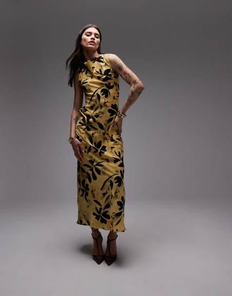 Topshop asymmetric open back dress in buttermilk leaf print - view 1