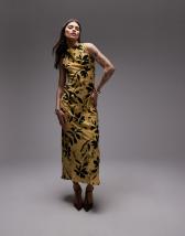 Topshop built up double layered cowl neck maxi dress in mono floral