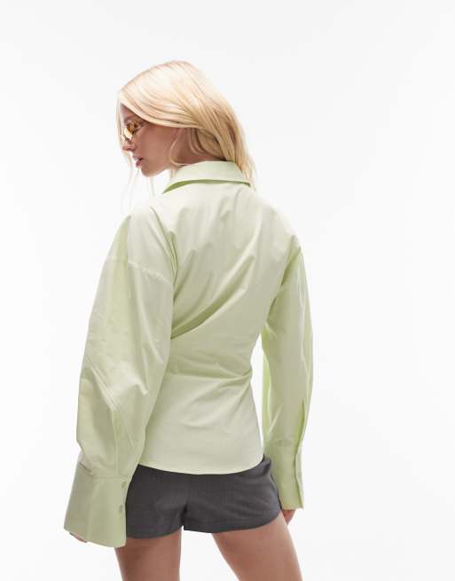 Topshop asymmetric placket cinch shirt in green