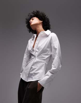 asymmetric placket cinch shirt in white