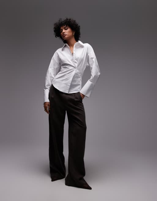 Topshop asymmetric placket cinch shirt in white